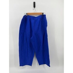 Chico's Silk/Linen Blend Royal Blue Capris Pants,Textured Pattern, Women's 3